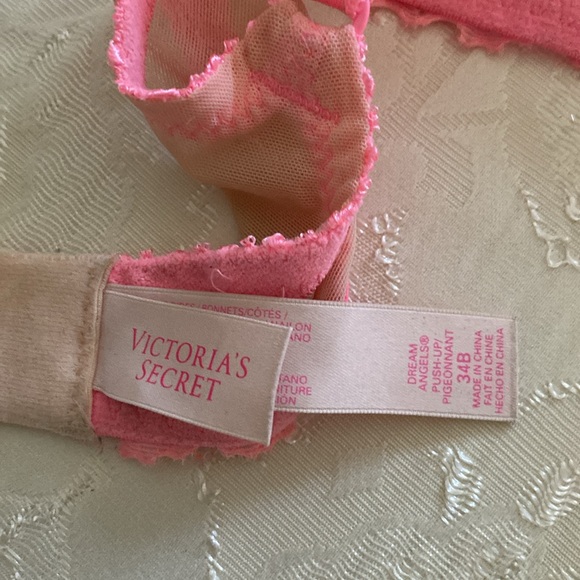 Victoria Secret Dream Angels push up pigeonnant padded PINK LACE bra 34B - Picture 9 of 15